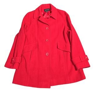 London Fog Coat Womens Large Red Wool Blend Single Breasted Lined Pockets